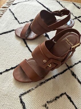 Cole Haan Chestnut Brown Leather Buckle Slingback Heels